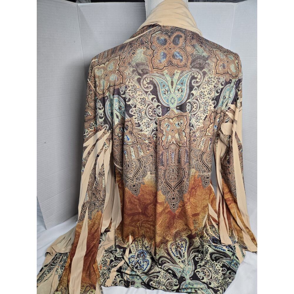 Vtg OS Cover Rhinestone Cardigan Boho Indie Western Openfront Paysley Kimono - Picture 13 of 13